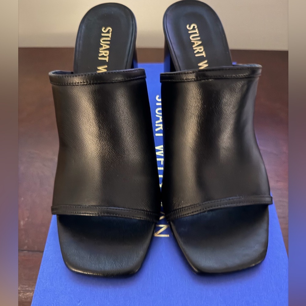 Stuart Weitzman Black Leather Mules